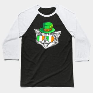 Cute Cat Irish Flag St Patrick's Day Men Women Kids Baseball T-Shirt